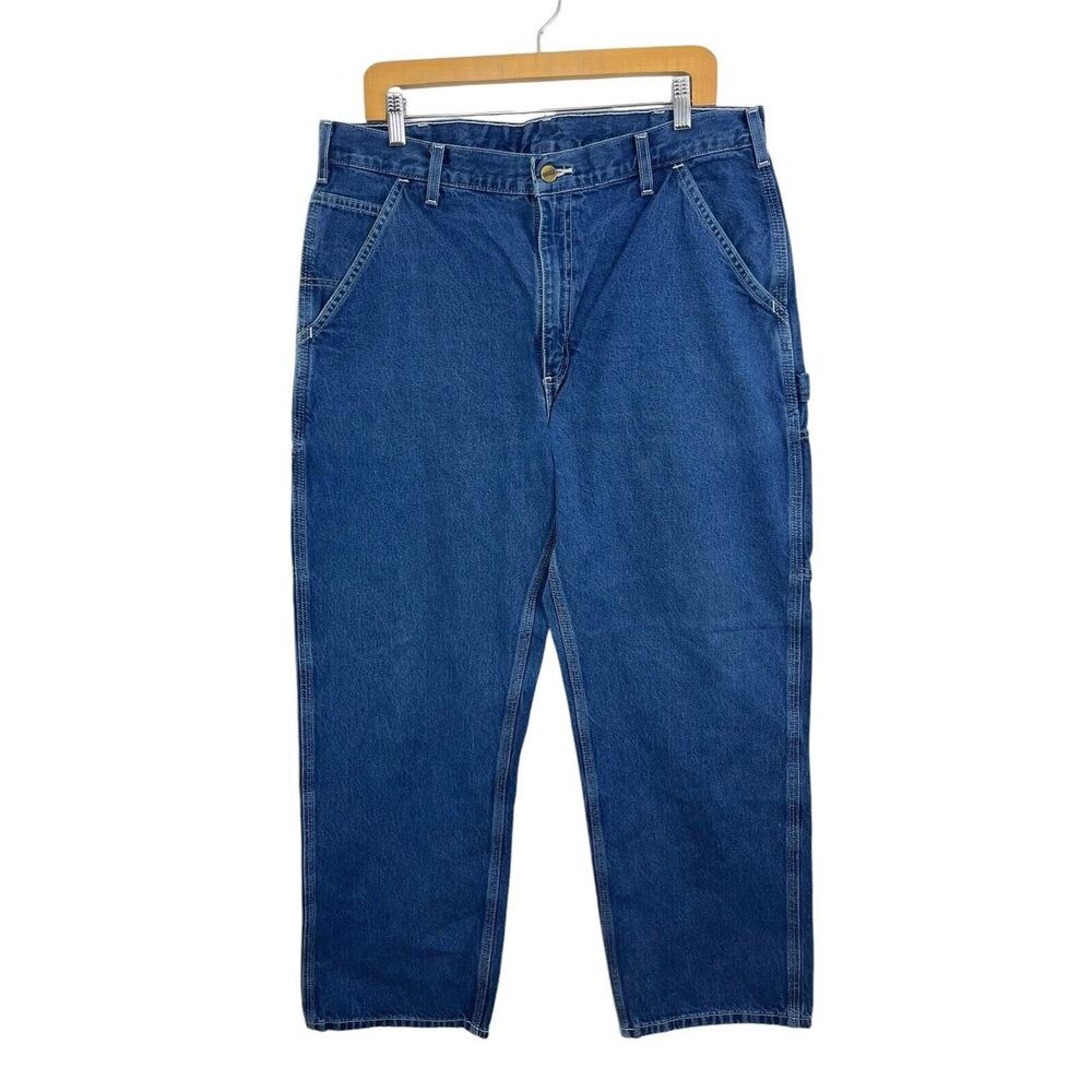 Carhartt Mens Carpenter Jeans Blue 36x30 Dungaree Fit Blue Denim Work B13 DST